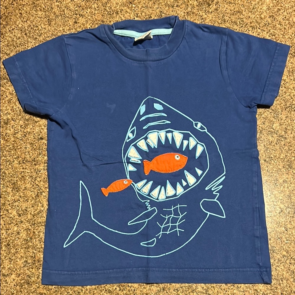 Mini Boden Blue Shark & Fish Graphic Appliqué T-Shirt